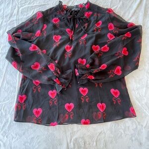 Black Blouse with Pink Heart Accents